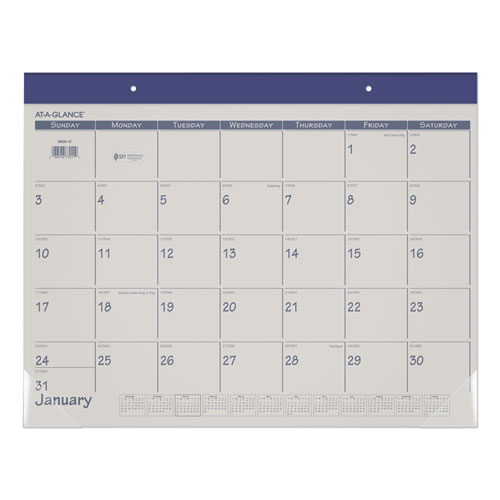 AT-A-GLANCE® Fashion Color Desk Pad, 22 x 17, Stone/Blue Sheets, Blue Binding, Clear Corners, 12-Month (Jan to Dec): 2024