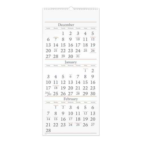 Three-Month Reference Wall Calendar, 12 x 27, White Sheets, 15-Month (Dec to Feb): 2022 to 2024