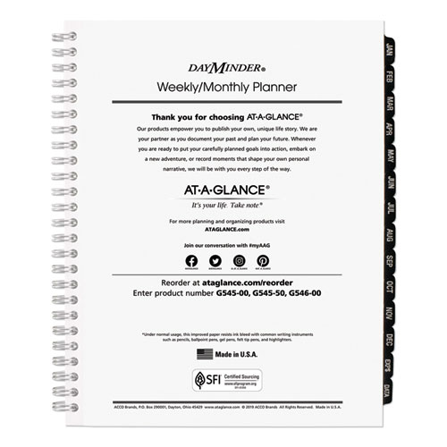 DayMinder Executive Weekly/Monthly Refill, 8.75 x 7, White Sheets, 12-Month (Jan to Dec): 2022