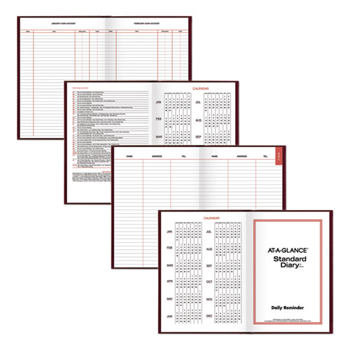 Image of At-A-Glance® Standard Diary Daily Reminder Book, 2024 Edition, Medium/College Rule, Red Cover, (201) 8.25 X 5.75 Sheets