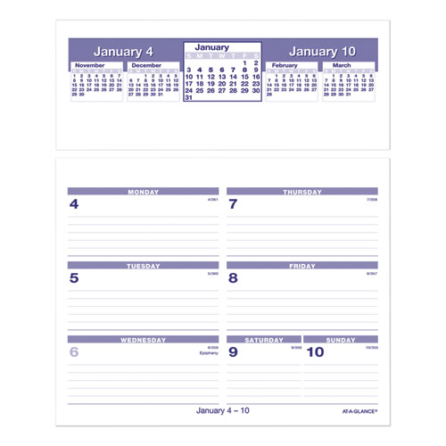 Flip-A-Week Desk Calendar Refill, 7 x 6, White Sheets, 2022