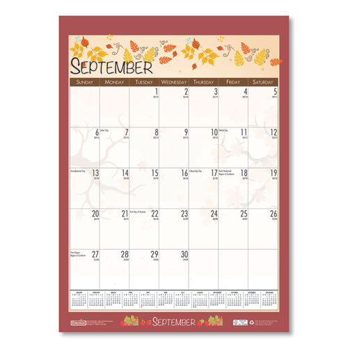 Image of Recycled Seasonal Wall Calendar, Earthscapes Illustrated Seasons Artwork, 12 x 16.5, 12-Month (July to June): 2022 to 2023