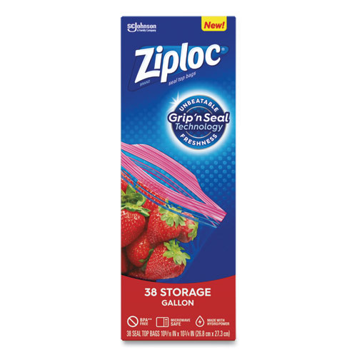Image of Ziploc® Double Zipper Storage Bags, 1 Gal, 1.75 Mil, 10.56" X 10.75", Clear, 38 Bags/Box, 9 Boxes/Carton