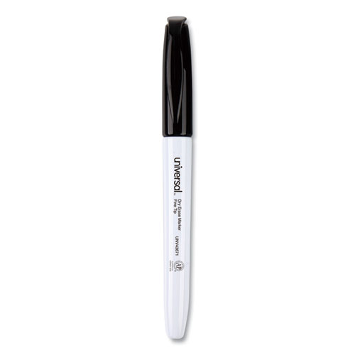 Image of Universal™ Pen Style Dry Erase Marker, Fine Bullet Tip, Black, Dozen