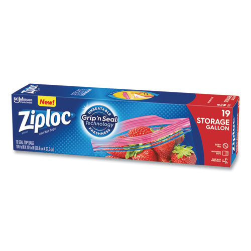 Image of Ziploc® Double Zipper Storage Bags, 1 Gal, 1.75 Mil, 9.6" X 12.1", Clear, 19 Bags/Box, 12 Boxes/Carton