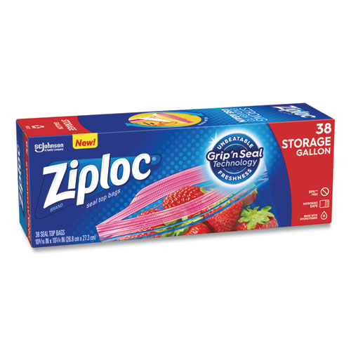 Ziploc® Double Zipper Storage Bags, 1 Gal, 1.75 Mil, 10.56" X 10.75", Clear, 38/Box