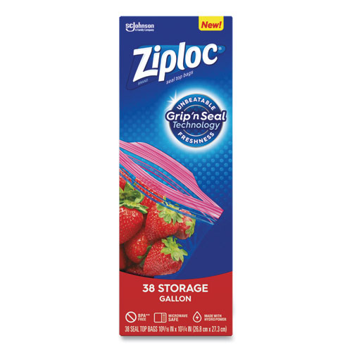 Image of Ziploc® Double Zipper Storage Bags, 1 Gal, 1.75 Mil, 10.56" X 10.75", Clear, 38/Box