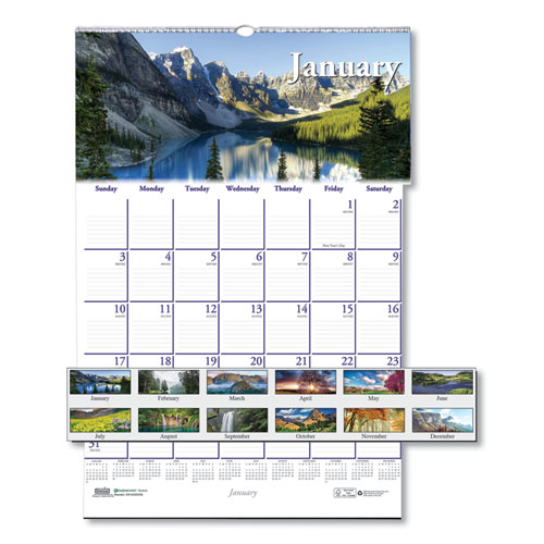 RECYCLED SCENIC BEAUTY MONTHLY WALL CALENDAR, 12 X 16.5, 2021
