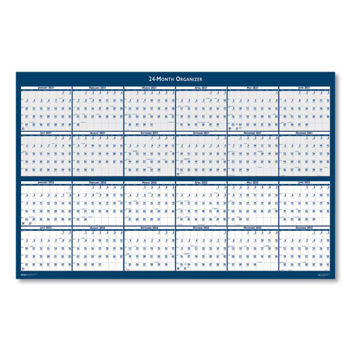 Reversible/Erasable Two Year Wall Calendar, 24 x 37, Blue, 2022-2022