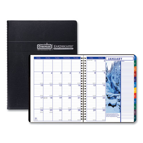 RECYCLED EARTHSCAPES WEEKLY/MONTHLY PLANNER, 11 X 8.5, BLACK, 2021