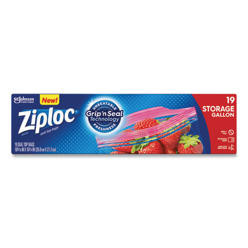 Ziploc® Double Zipper Storage Bags, 1 Gal, 1.75 Mil, 9.6" X 12.1", Clear, 19 Bags/Box, 12 Boxes/Carton