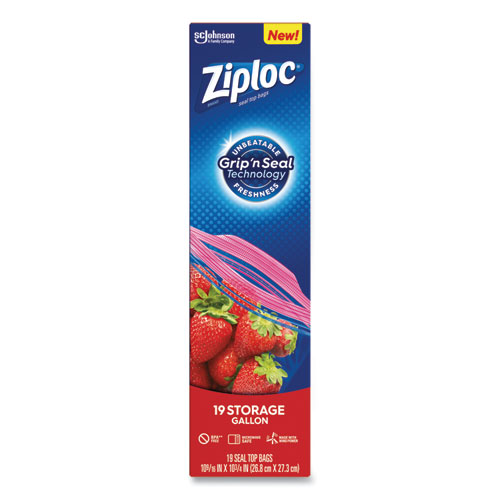 Image of Ziploc® Double Zipper Storage Bags, 1 Gal, 1.75 Mil, 9.6" X 12.1", Clear, 19 Bags/Box, 12 Boxes/Carton