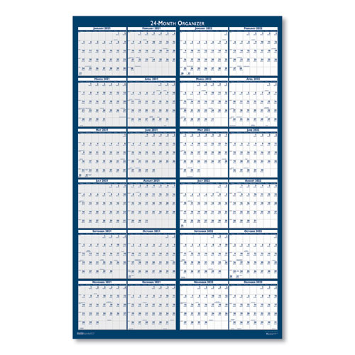 Reversible/Erasable Two Year Wall Calendar, 24 x 37, Blue, 2022-2022