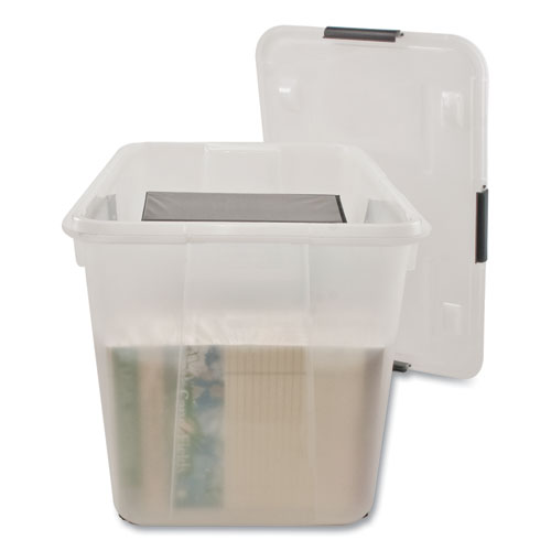 Image of Rolling 15-Gal. Storage Box, Letter/Legal Files, 23.75" x 15.75" x 15.75", Clear