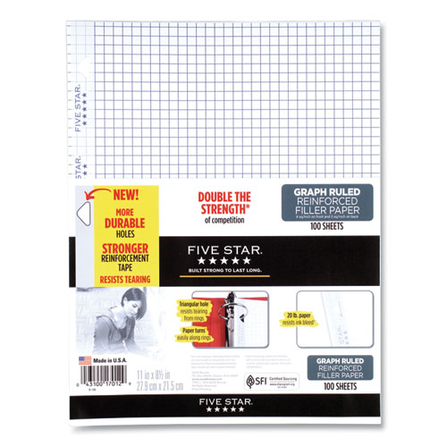 Reinforced Filler Paper, 3-Hole, 8.5 x 11, Graph Ruled, 100/Pack