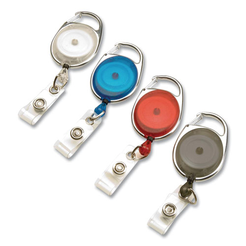 BadgeMates Belt Clip Badge Reels, 36" Extension, Assorted Colors, 4/Pack