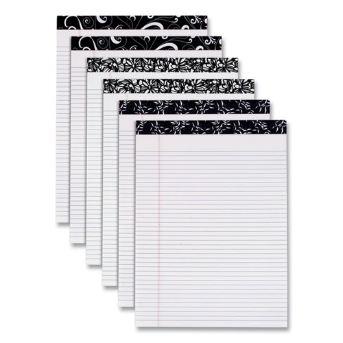 Fashion Legal Pads, Narrow Rule, Assorted Abstract Floral Headband Designs, 50 White 8.5 x 11.75 Sheets, 6/Pack