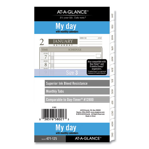 At-A-Glance® 1-Page-Per-Day Planner Refills, 6.75 X 3.75, White Sheets, 12-Month (Jan To Dec): 2024