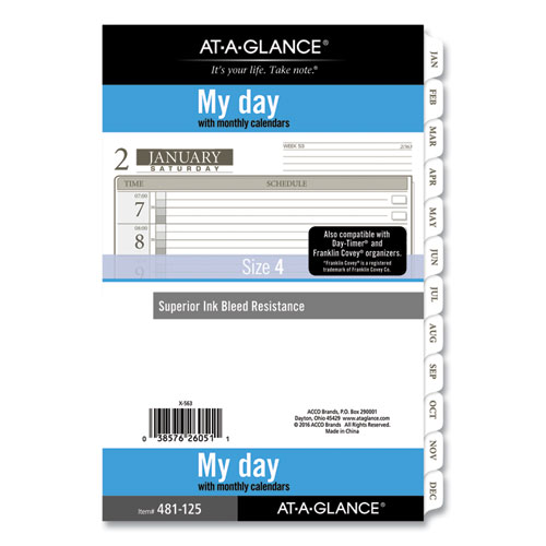 At-A-Glance® 1-Page-Per-Day Planner Refills, 8.5 X 5.5, White Sheets, 12-Month (Jan To Dec): 2024
