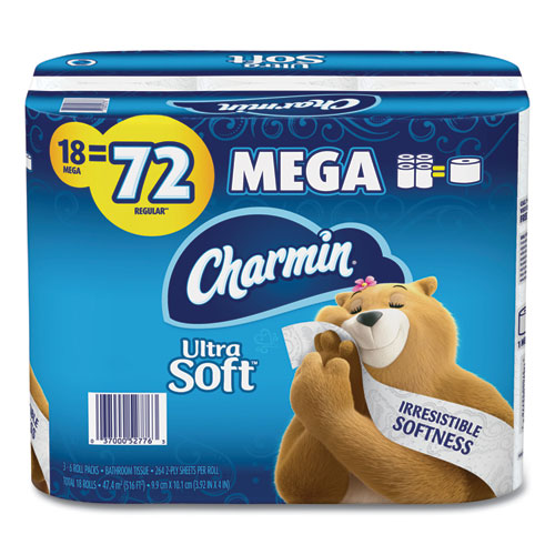 Charmin® Ultra Soft Bathroom Tissue, Mega Roll, Septic Safe, 2-Ply, White, 244 Sheets/Roll, 12 Rolls/Pack