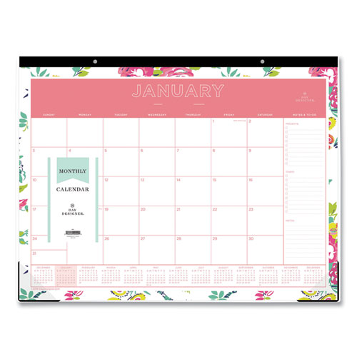 Image of Day Designer Peyton Desk Pad Calendar, Floral Artwork, 22 x 17, Black Binding, Clear Corners, 12-Month (Jan-Dec): 2023