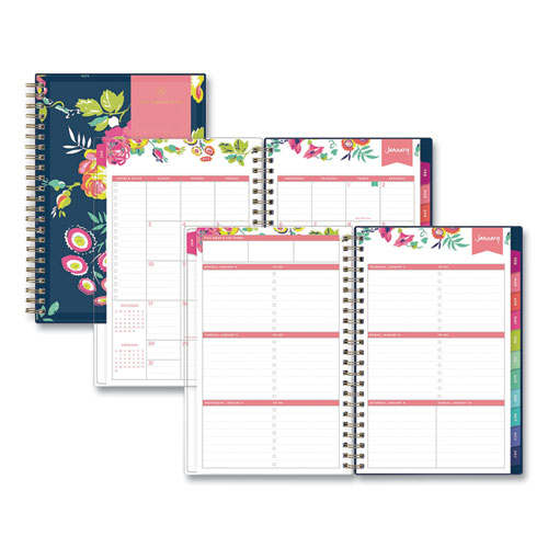 Blue Sky® Day Designer Peyton Create-Your-Own Cover Weekly/Monthly Planner, Floral Artwork, 8 X 5, Navy Cover, 12-Month (Jan-Dec): 2024