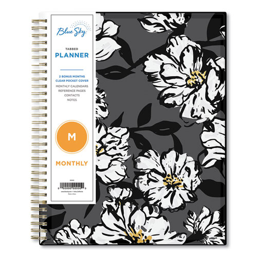 Image of Blue Sky® Baccara Dark Monthly Planner, Baccara Dark Floral Artwork, 10 X 8, Gray/Black/Gold Cover, 12-Month (Jan To Dec): 2024