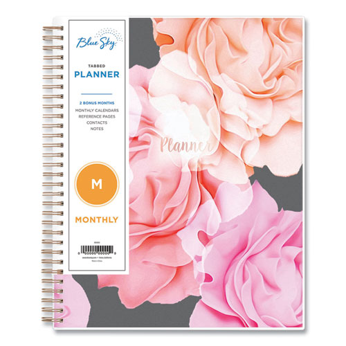Image of Blue Sky® Joselyn Monthly Wirebound Planner, Joselyn Floral Artwork, 10 X 8, Pink/Peach/Black Cover, 12-Month (Jan To Dec): 2024