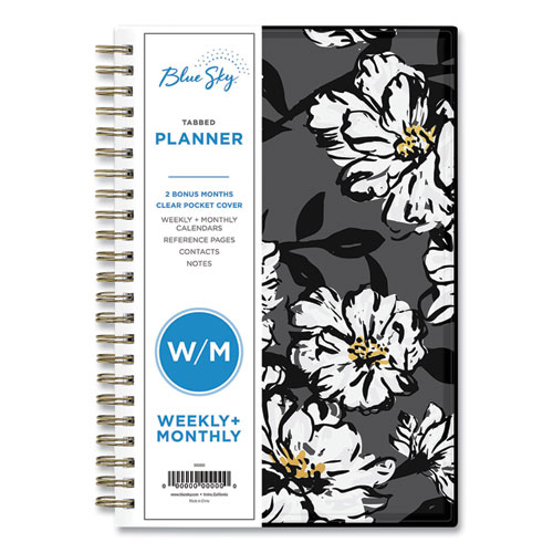 Image of Blue Sky® Baccara Dark Create-Your-Own Cover Weekly/Monthly Planner, Floral, 8 X 5, Gray/Black/Gold Cover, 12-Month (Jan-Dec): 2024