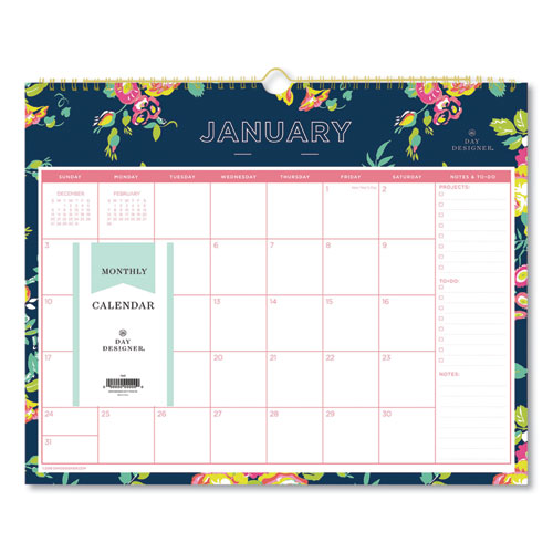 Blue Sky® Day Designer Peyton Wall Calendar, Peyton Floral Artwork, 15 X 12, White/Navy Sheets, 12-Month (Jan To Dec): 2024