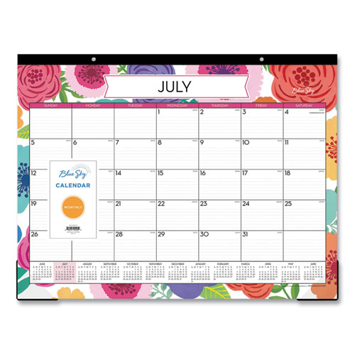 Blue Sky® Mahalo Academic Desk Pad, Floral Artwork, 22 x 17, Black Binding, Clear Corners, 12-Month (July to June): 2023 to 2024