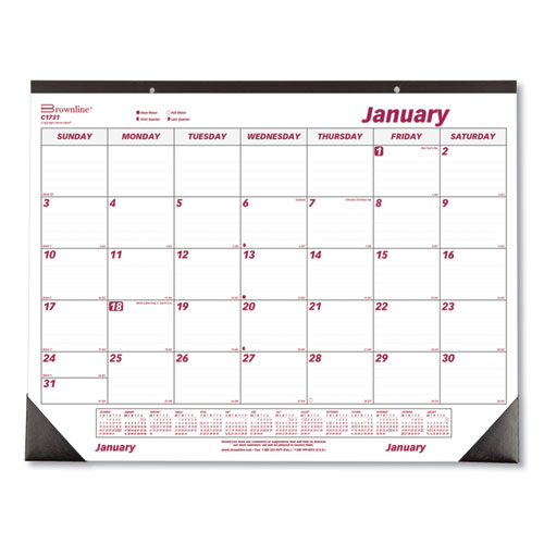 Monthly Desk Pad Calendar, 22 x 17, White/ Burgundy Sheets, Black