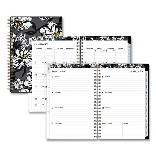 Baccara Dark Create-Your-Own Cover Weekly/Monthly Planner, Floral, 8 x 5, Gray/Black/Gold Cover, 12-Month (Jan-Dec): 2024