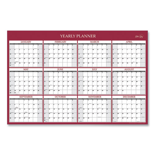 Classic Red Laminated Erasable Wall Calendar, Classic Red Artwork, 36 x 24, White/Red/Gray Sheets, 12-Month (Jan-Dec): 2023