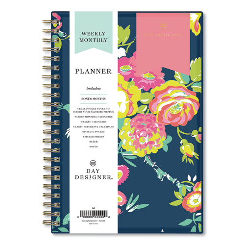 Image of Blue Sky® Day Designer Peyton Create-Your-Own Cover Weekly/Monthly Planner, Floral Artwork, 8 X 5, Navy Cover, 12-Month (Jan-Dec): 2024