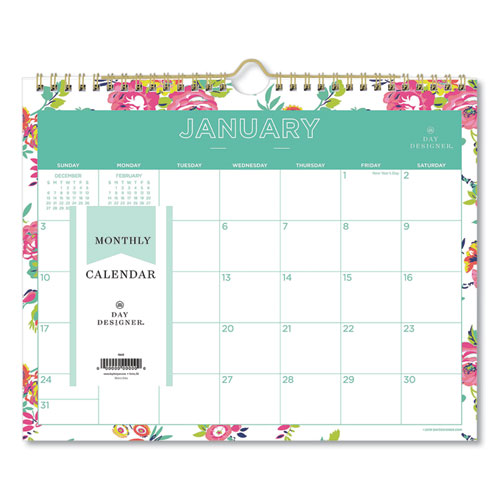 Blue Sky® Day Designer Peyton Wall Calendar, Peyton Floral Artwork, 11 X 8.75, White/Multicolor Sheets, 12-Month (Jan To Dec): 2024