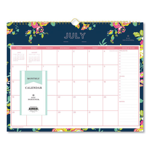 Image of Day Designer Peyton Academic Wall Calendar, Floral Artwork, 15 x 12, White/Navy Sheets, 12-Month (July-June): 2022-2023