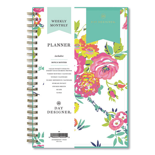 Image of Blue Sky® Day Designer Peyton Create-Your-Own Cover Weekly/Monthly Planner, Floral Artwork, 8 X 5, White, 12-Month (Jan-Dec): 2024