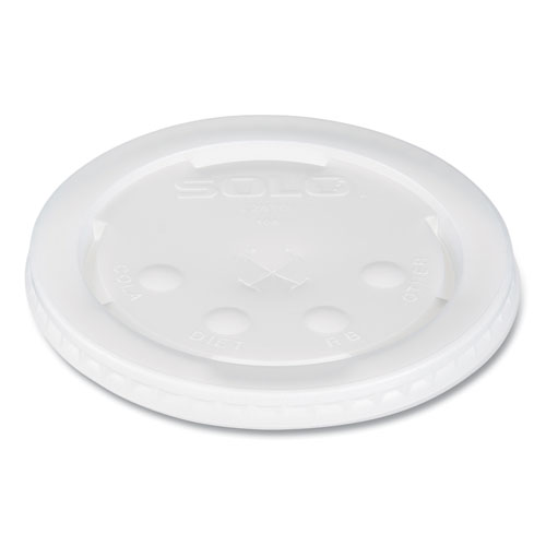 Image of Solo® Polystyrene Plastic Flat Straw-Slot Cold Cup Lids, Fits 28 Oz Cups, Translucent, 960/Carton