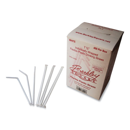 Wrapped Flex Straws, 7.75, Polypropylene, White, 10,000/Carton - Zerbee