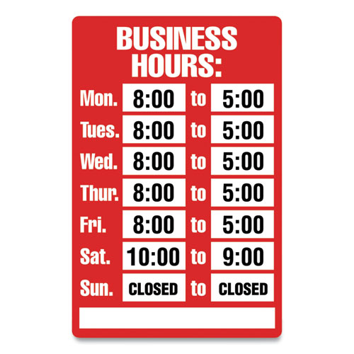 Open/Closed Business Hours Sign Kit, 8 x 12, Red