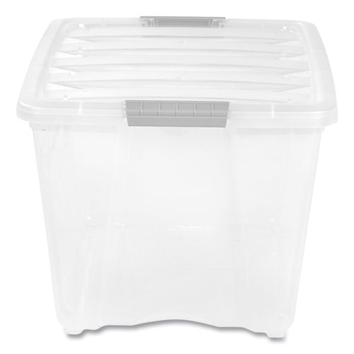 Image of Iris Stack And Pull Latching Flat Lid Storage Box, 13.5 Gal, 22" X 16.5" X 13.03", Clear