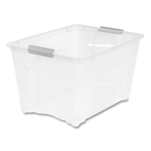 Image of Iris Stack And Pull Latching Flat Lid Storage Box, 13.5 Gal, 22" X 16.5" X 13.03", Clear