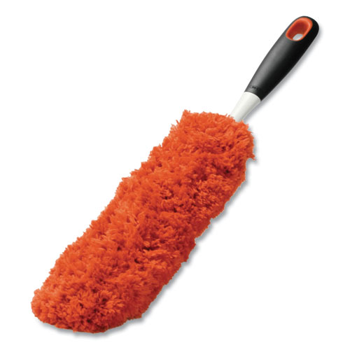 Good Grips Microfiber Duster, 4" x 12" Orange Duster Head, 6" Black Handle