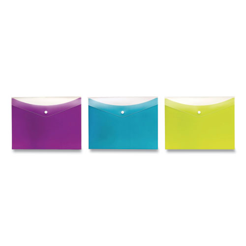 Image of Dual Pocket Snap Envelope, 2 Sections, Snap Closure, Letter Size, Assorted Colors, 3/Pack