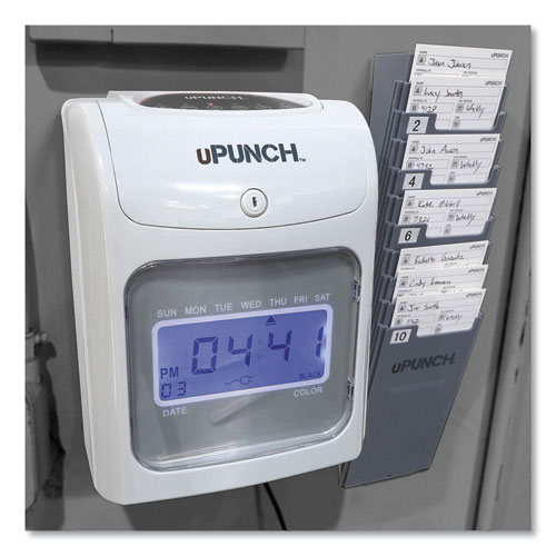 UB2000 Electronic Calculating Time Clock Bundle, LCD Display, Gray