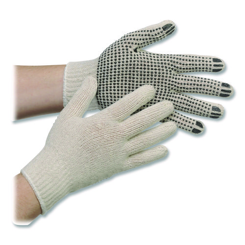 Pro PVC-Dotted String-Knit Gloves, Medium, White/Black, Dozen