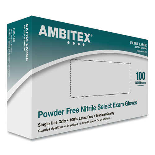 AMBITEX® N400 Series Powder-Free Nitrile Gloves, Large, Blue, 100/Box