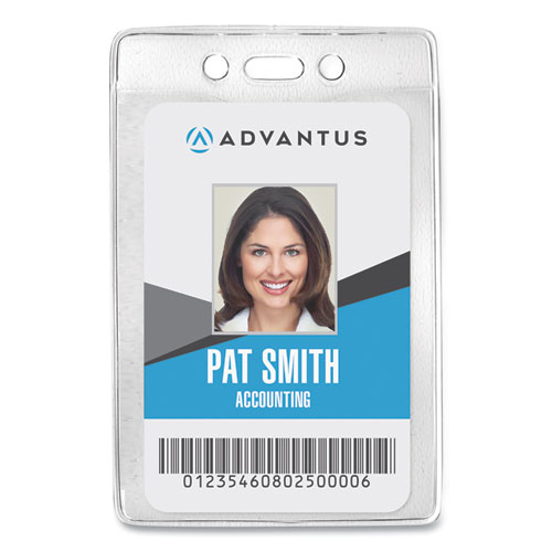 Advantus Security ID Badge Holders, Vertical, Pre-Punched for Chain/Clip, Clear, 2.63" x 4.38" Holder, 2.38" x 3.75" Insert, 50/Box