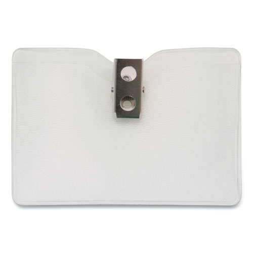 Security ID Badge Holders with Built-In Garment Clip, Horizontal, Clear, 3.75" x 3.5" Holder, 3.5" x 3" Insert, 50/Box